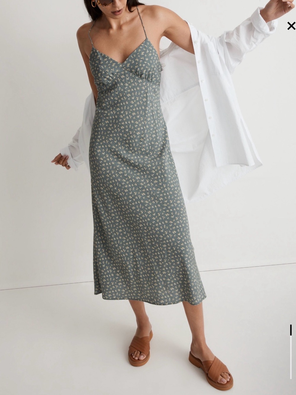Madewell Green Floral Midi Slip Dress